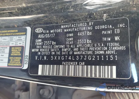 2018 Kia Optima S из США, поврежденный, VIN 5XXGT4L37JG211151